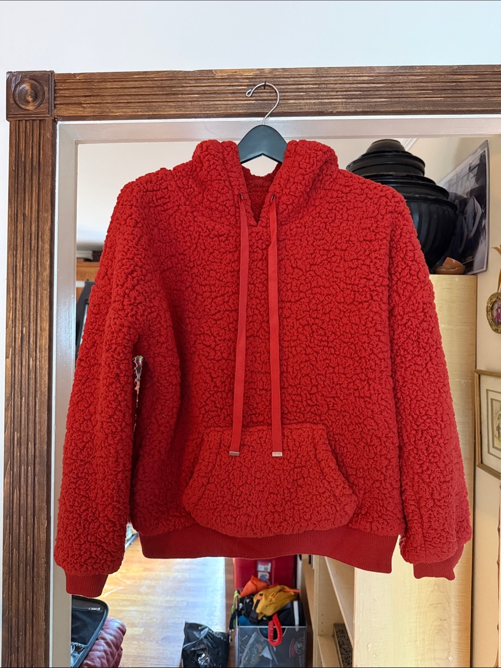 Aritzia Red Sherpa Hoodie Coat